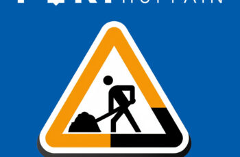 Panneau de signalisation de travaux sur fond bleu, affichant un triangle jaune avec une icône noire représentant une personne en train de creuser. Au-dessus 1