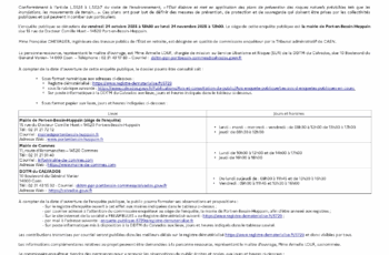 Enquête publique relative au pla nde prévention des risques de mouvements de Terrain des communes de Port en Bessin-Huppain et Commes se déroulera du 24 1